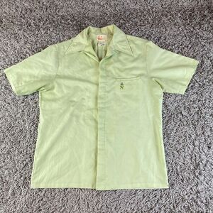 Vintage 70s Shirt Mens Medium M Green Hawaii Sharp Collar Disco Polyester Logo